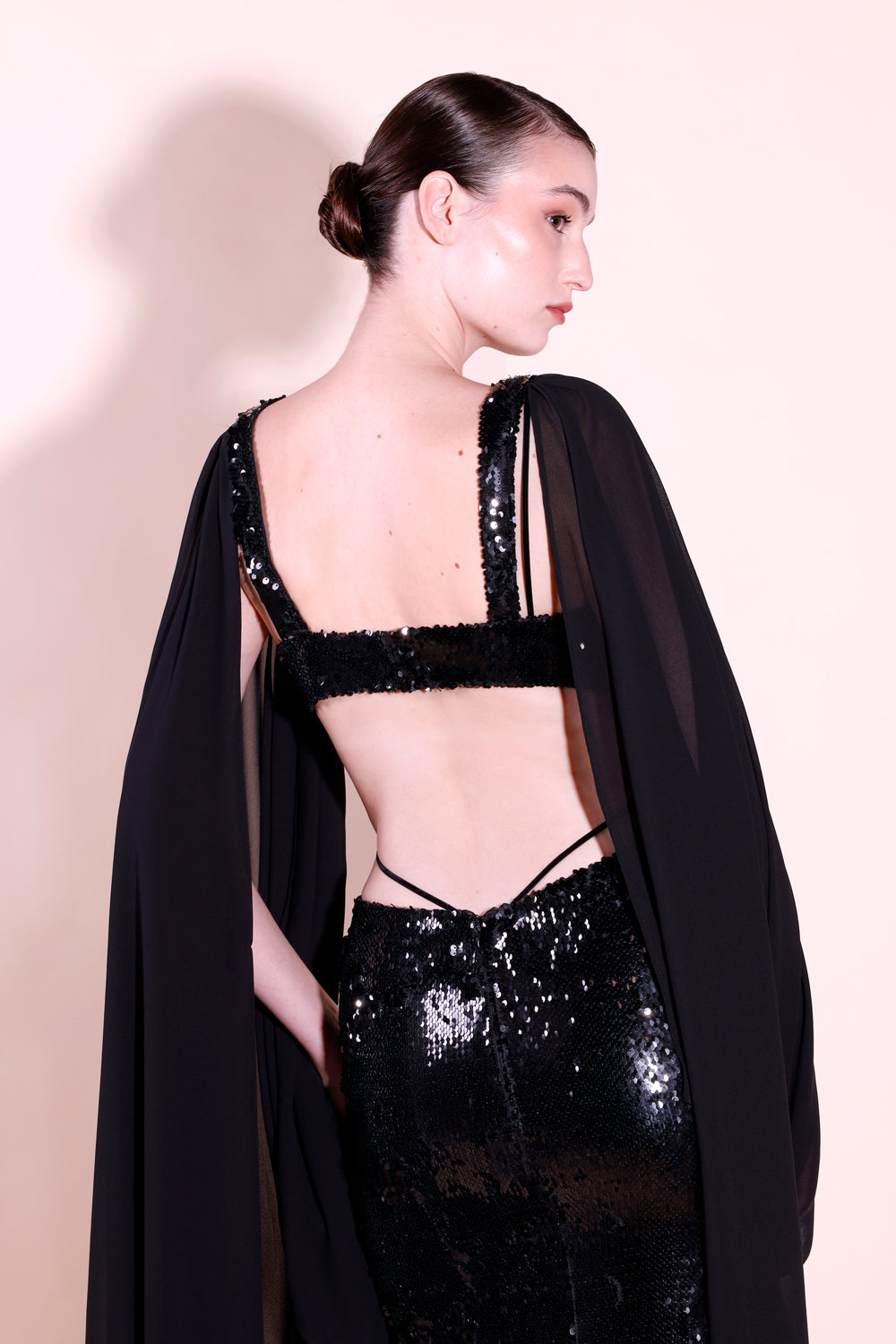 Aster Sequin Cape Gown