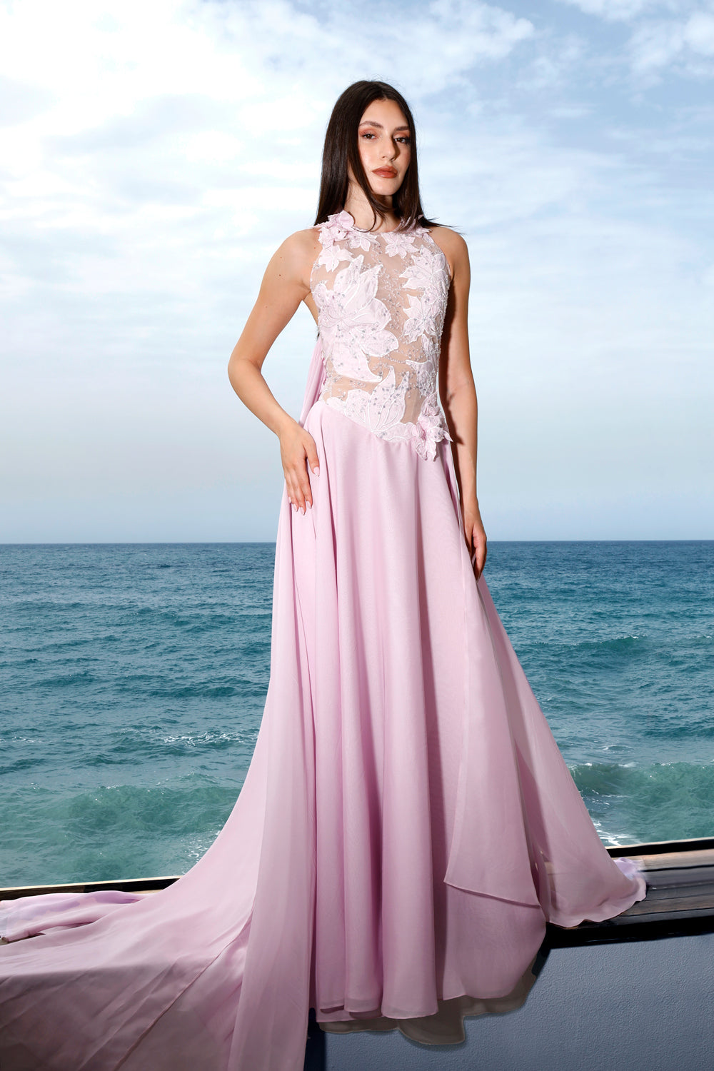 Valina Embellished Cape Gown