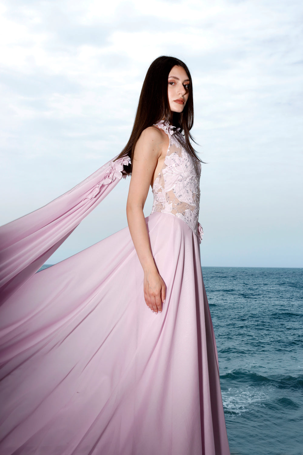 Valina Embellished Cape Gown