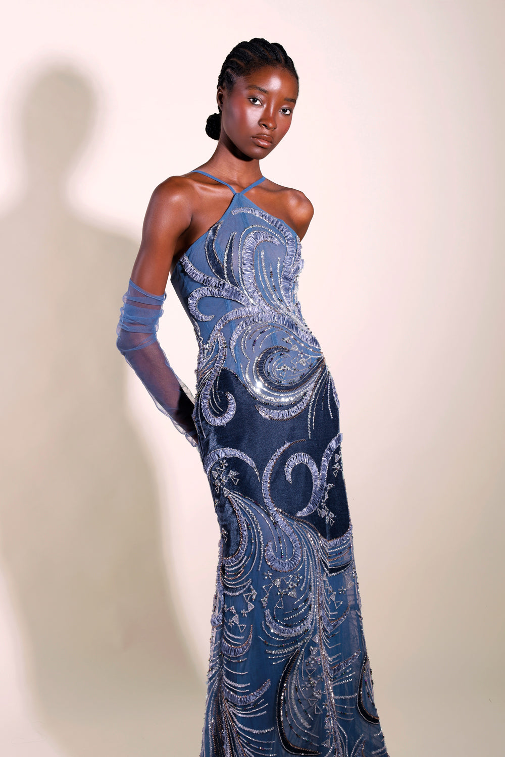 Soraya Embroidered Velvet Gown