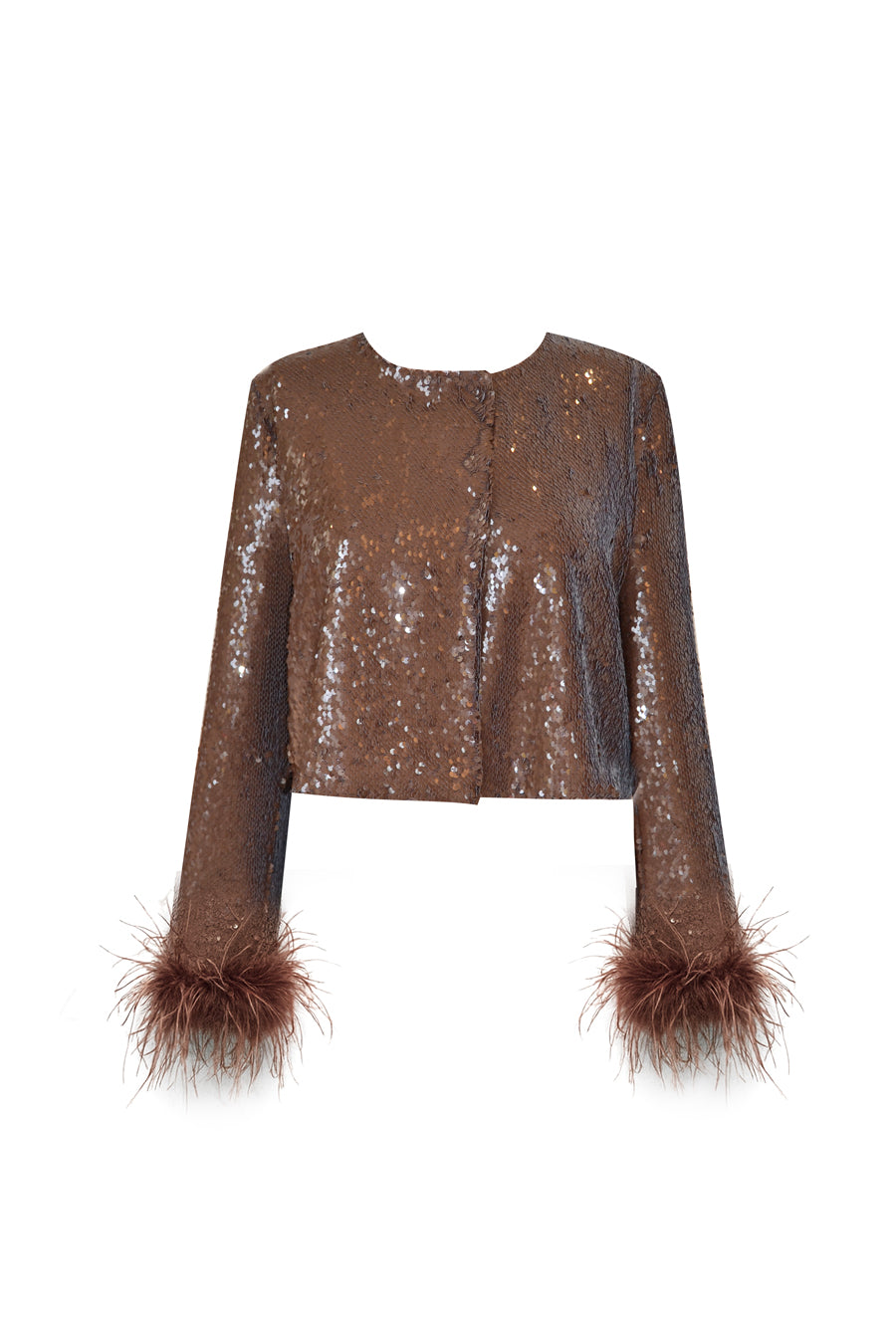 ASTRA SEQUIN FEATHER VEST BROWN