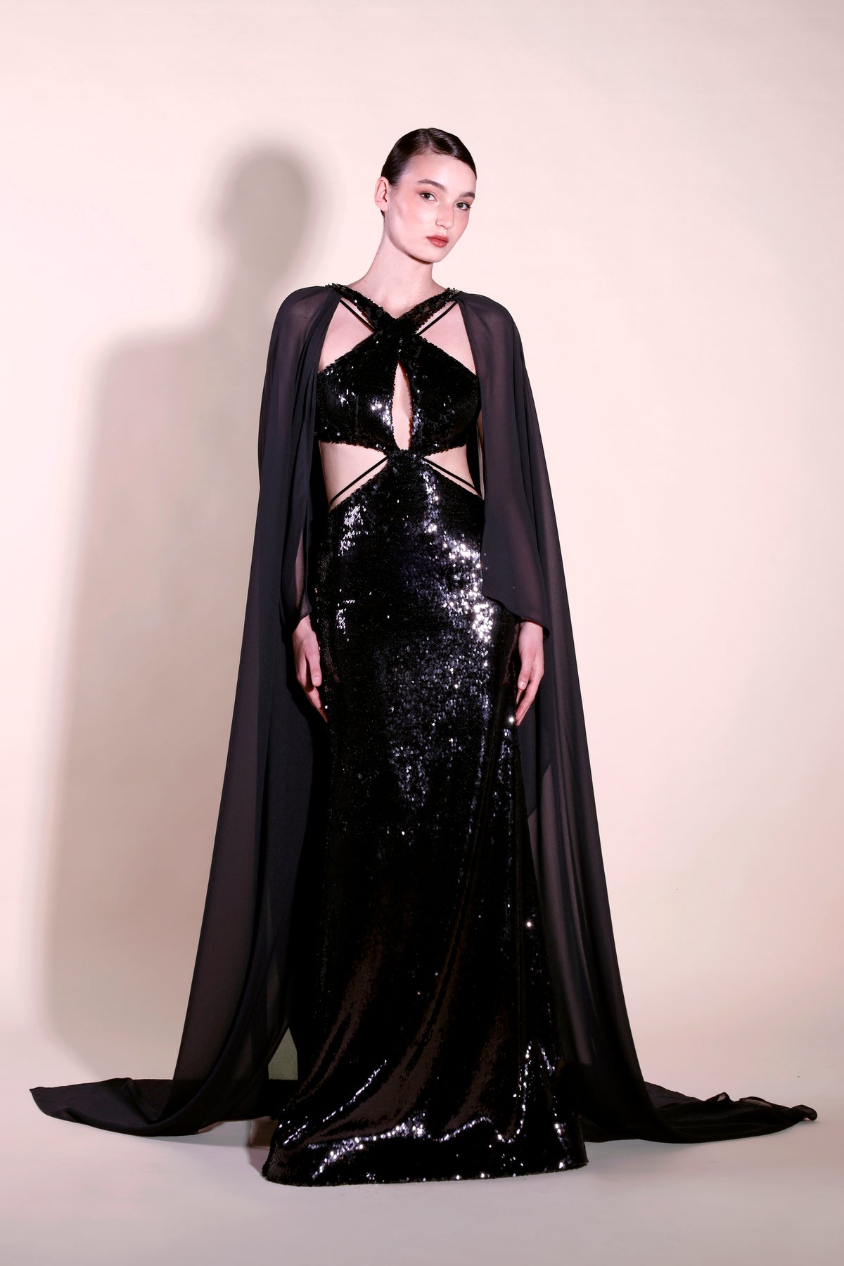 Aster Sequin Cape Gown