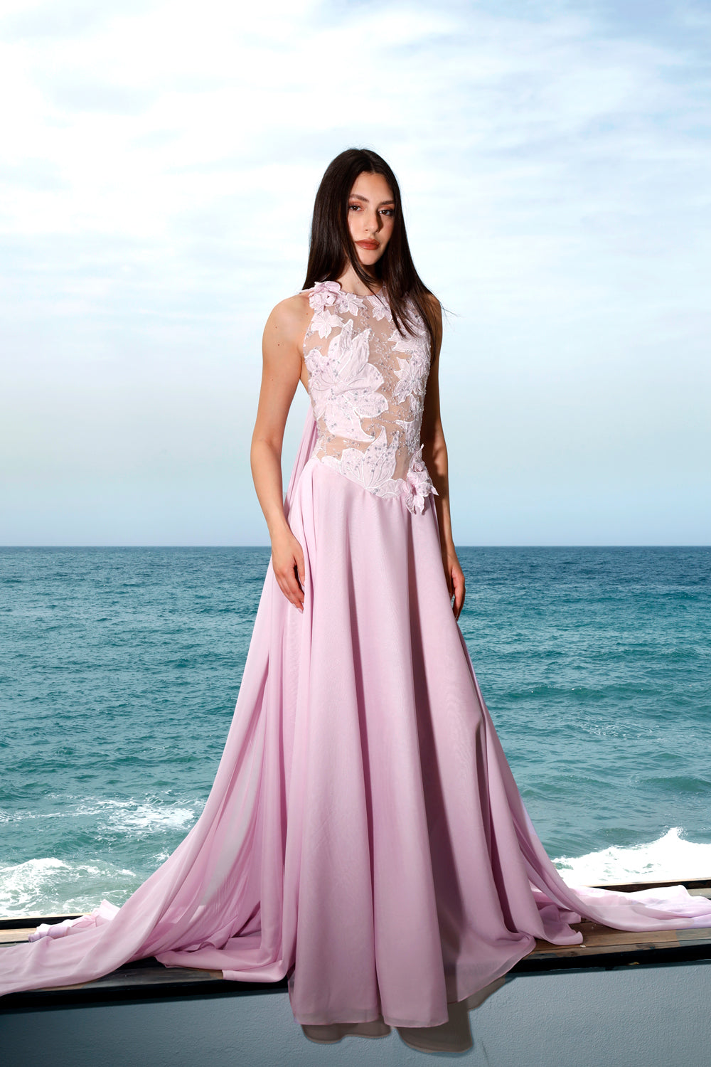 Valina Embellished Cape Gown