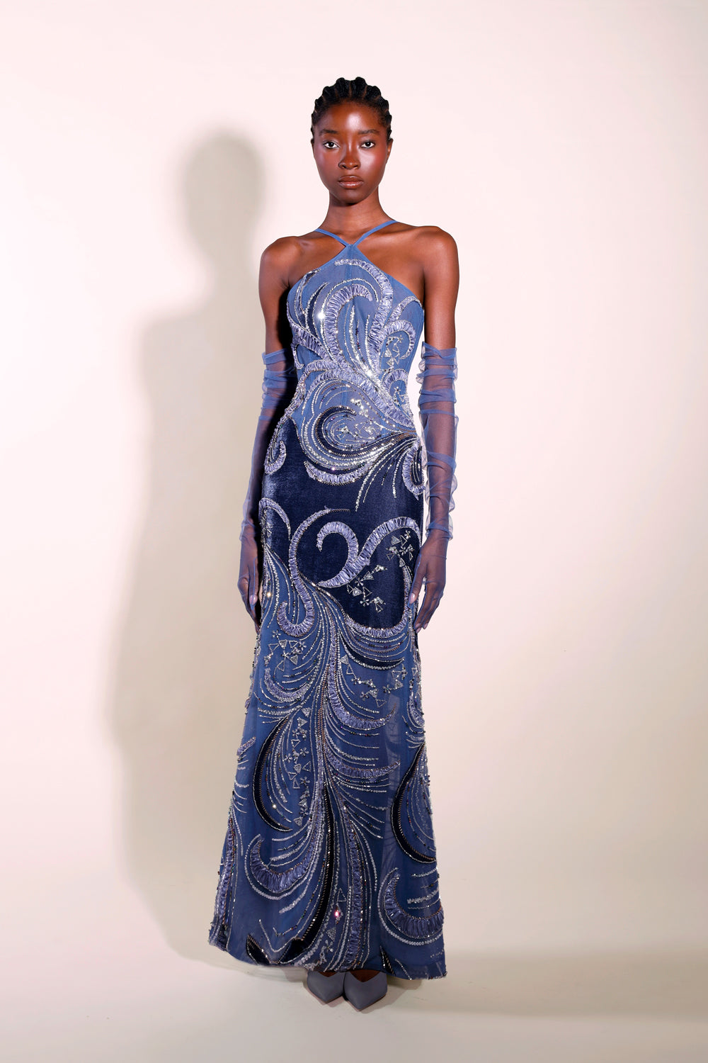 Soraya Embroidered Velvet Gown